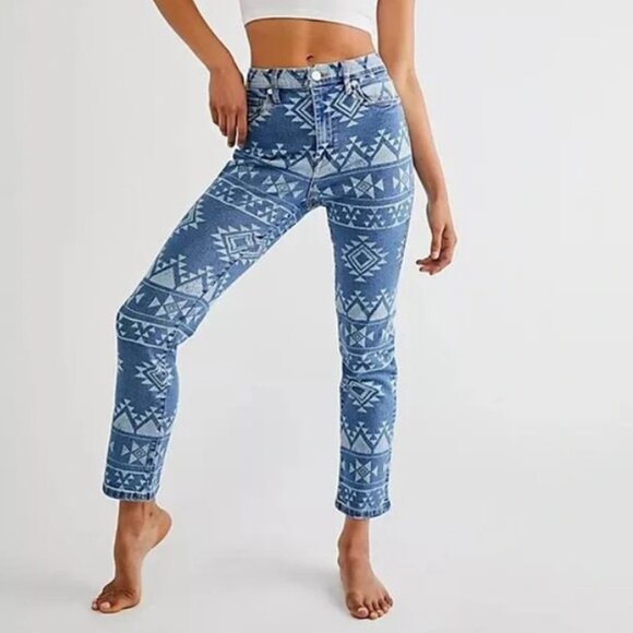 BlankNYC Madison High Rise Crop Jeans Size 24 Waist Tribal Aztec Tonal Printed - Picture 1 of 10